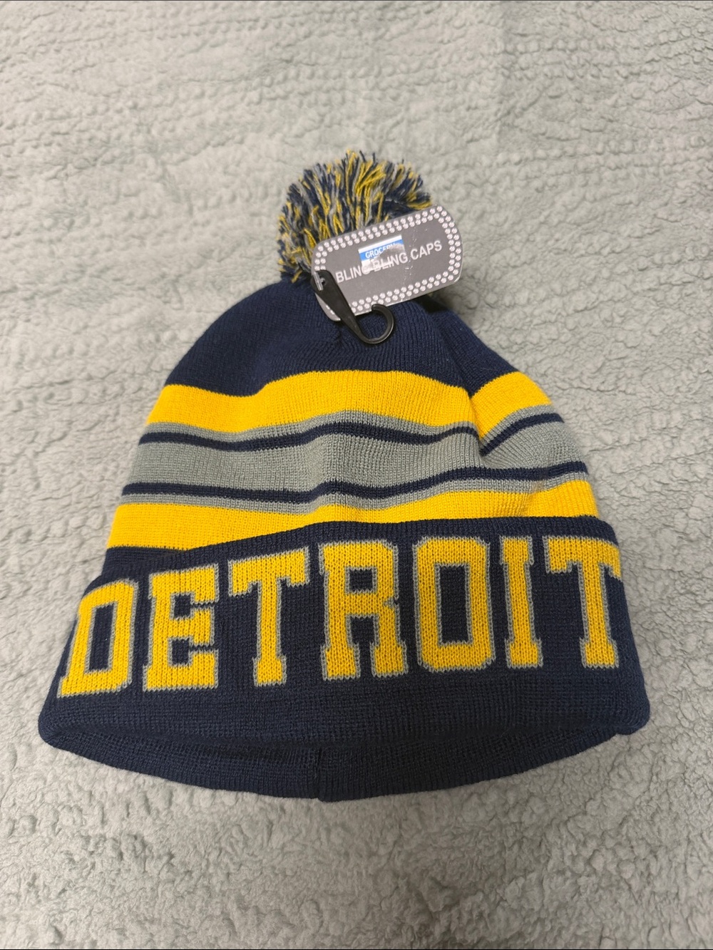 Detroit Pom Beanie - Navy and Yellow